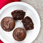 white plate with 3 vegan chocolate muffins