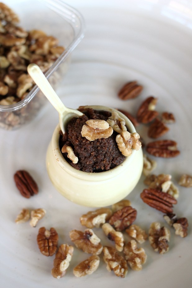 bowl and spoon of cinnamon vanilla walnut nut butter