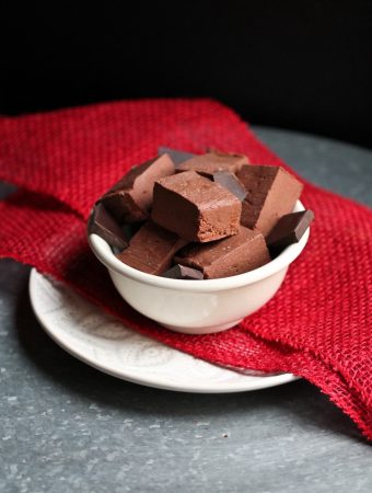 Vegan Dark Chocolate Chipotle Sweet Potato Fudge in white bowl
