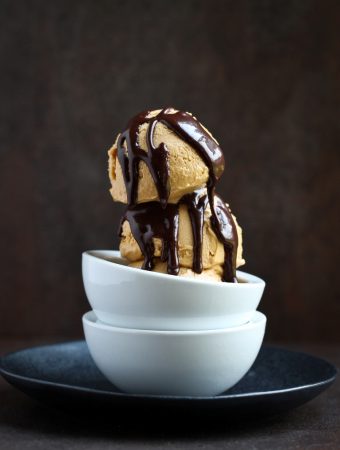 2 scoops of vegan sweet potato peanut butter ice cream
