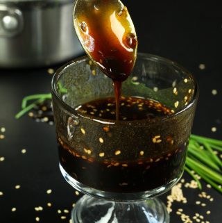 Vegan Teriyaki sauce with spoon and jar
