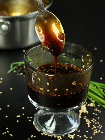 Vegan Teriyaki sauce with spoon and jar