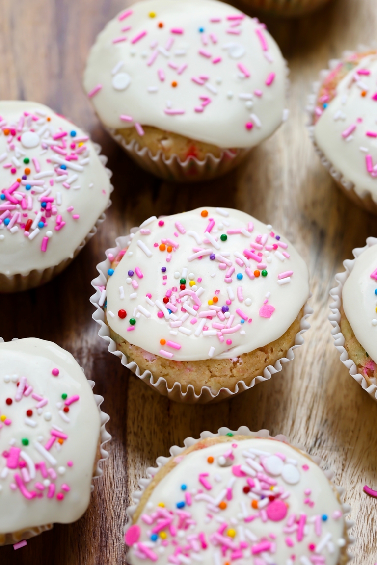 Vegan funfetti birthday cupcakes with pink sprinkles