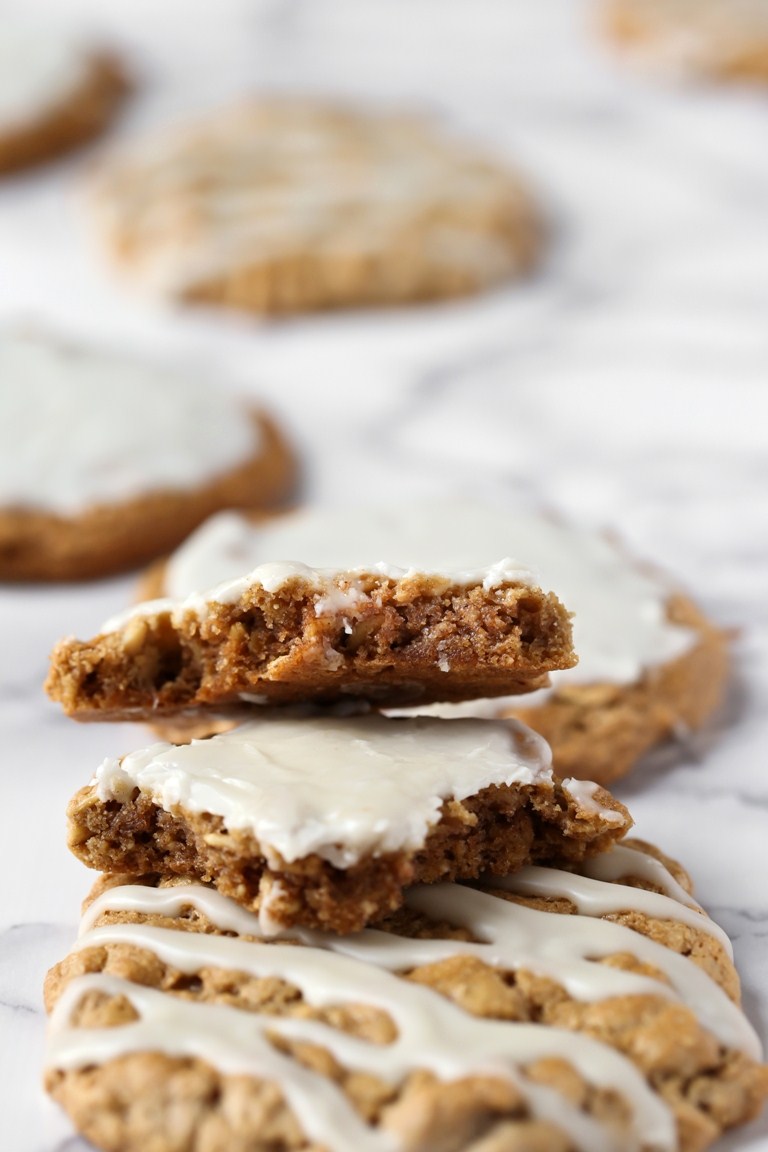 Inside view of vegan iced oatmeal cookie