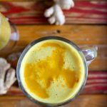 overhead view of golden turmeric latte