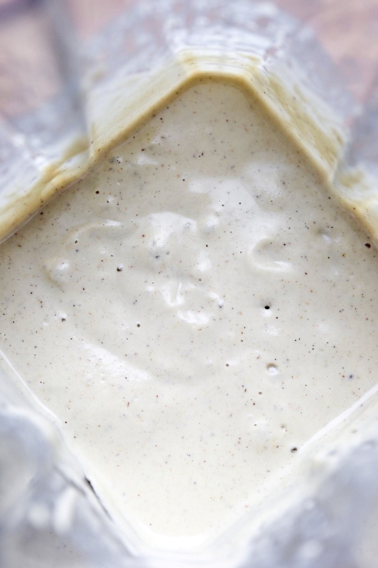 Vegan cream cheese alfredo sauce in blender