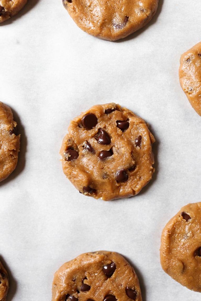 Pre-baked vegan peanut butter chocolate chip cookies