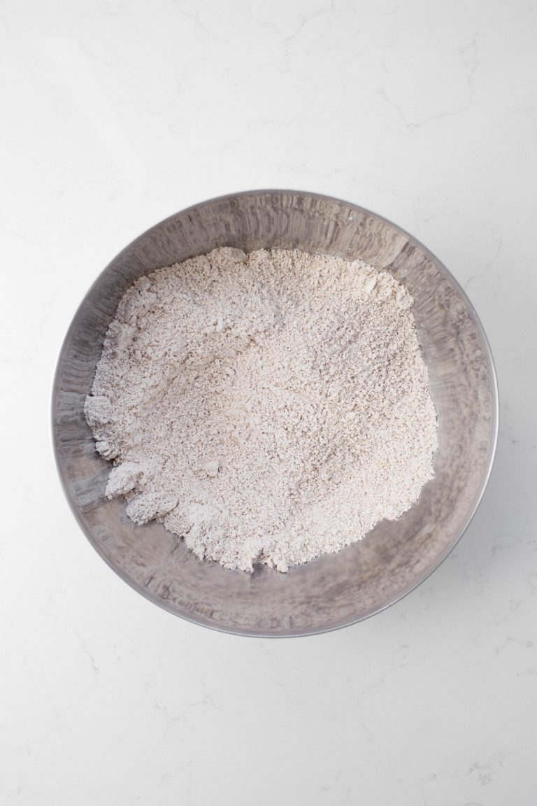 Silver bowl of spelt flour