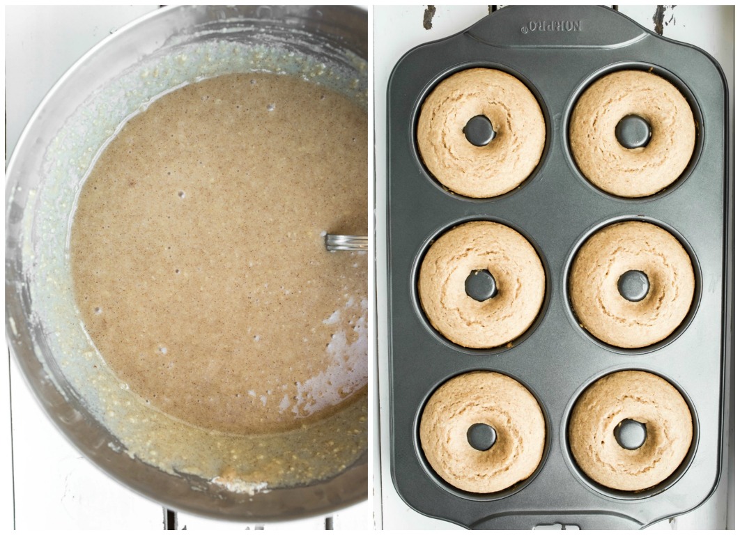 vegan cinnamon sugar batter and donut tray on side