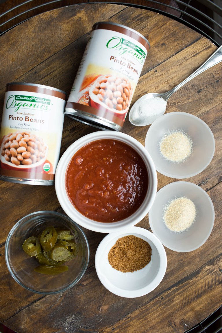 Ingredients for vegan refried bean dip