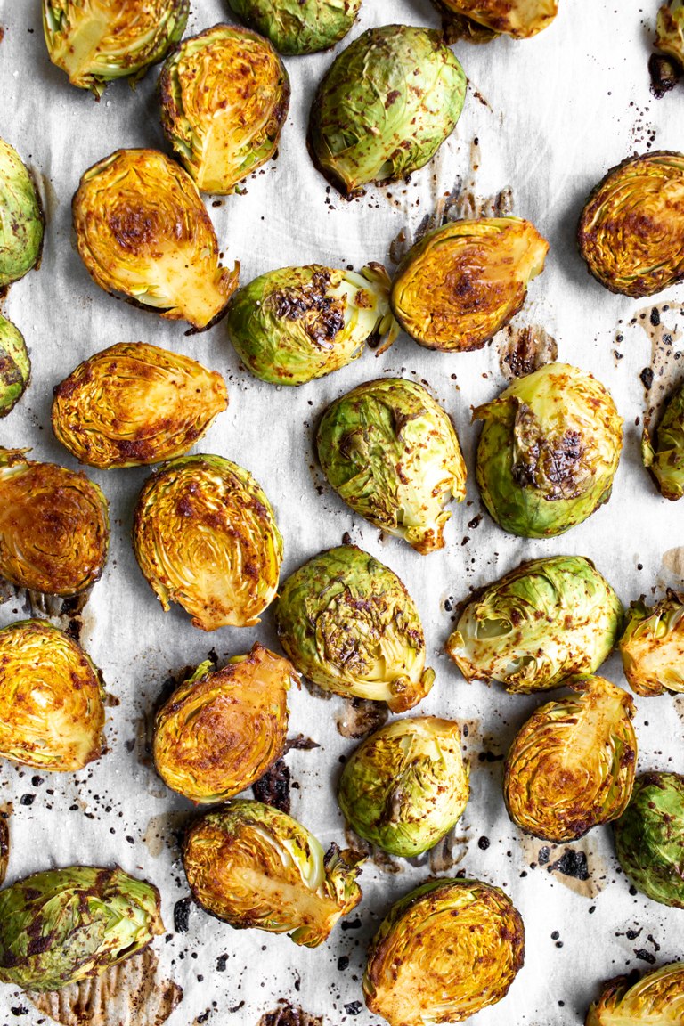 Best Roasted Brussels Sprouts on parchment paper