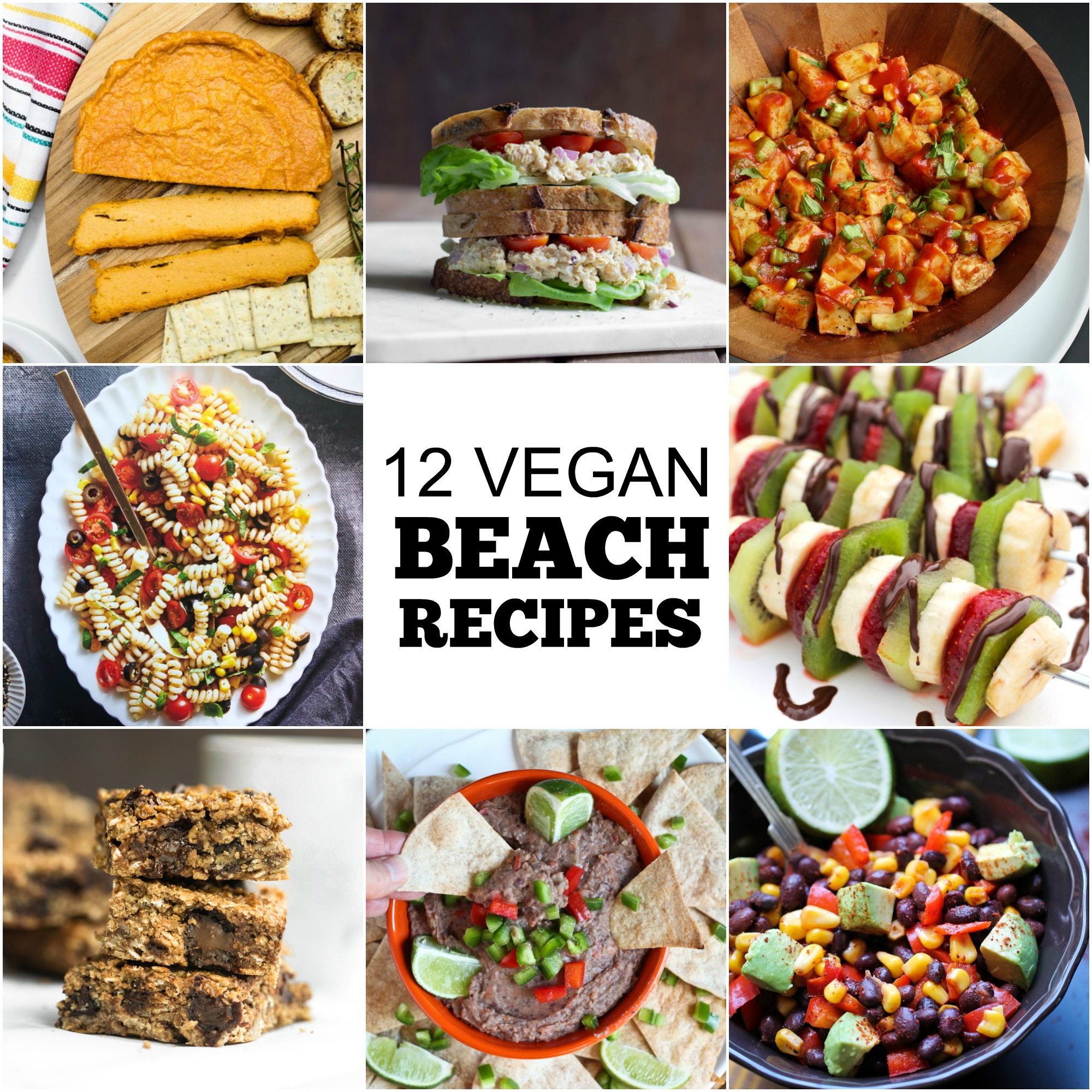 collage of different recipes to take to beach