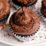 super closeup of chocolate buttercream frosting