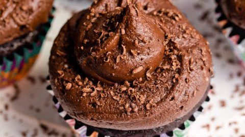 super closeup of chocolate buttercream frosting