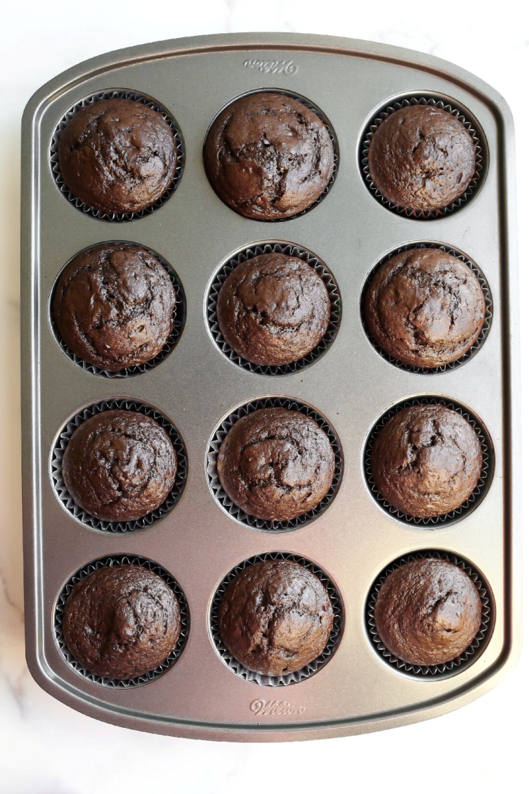 vegan chocolate cupcakes baked in muffin pan