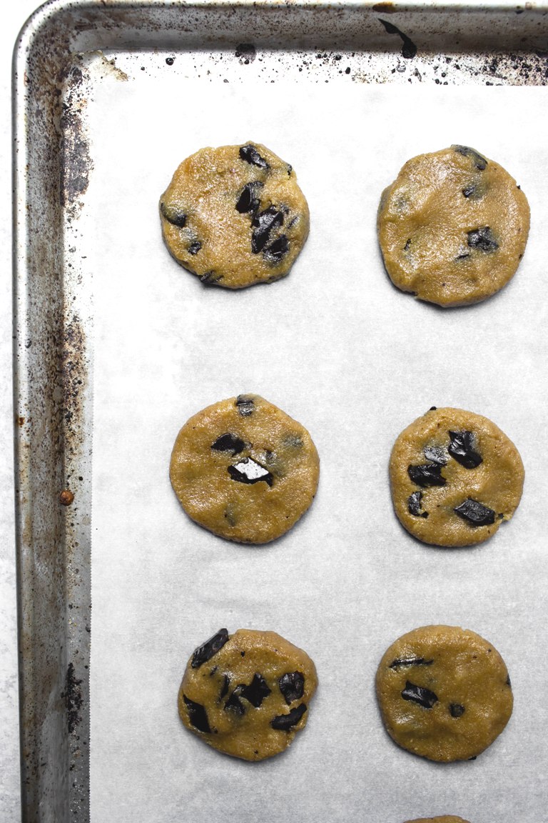 cookies pressed flat before baking on cookie sheet