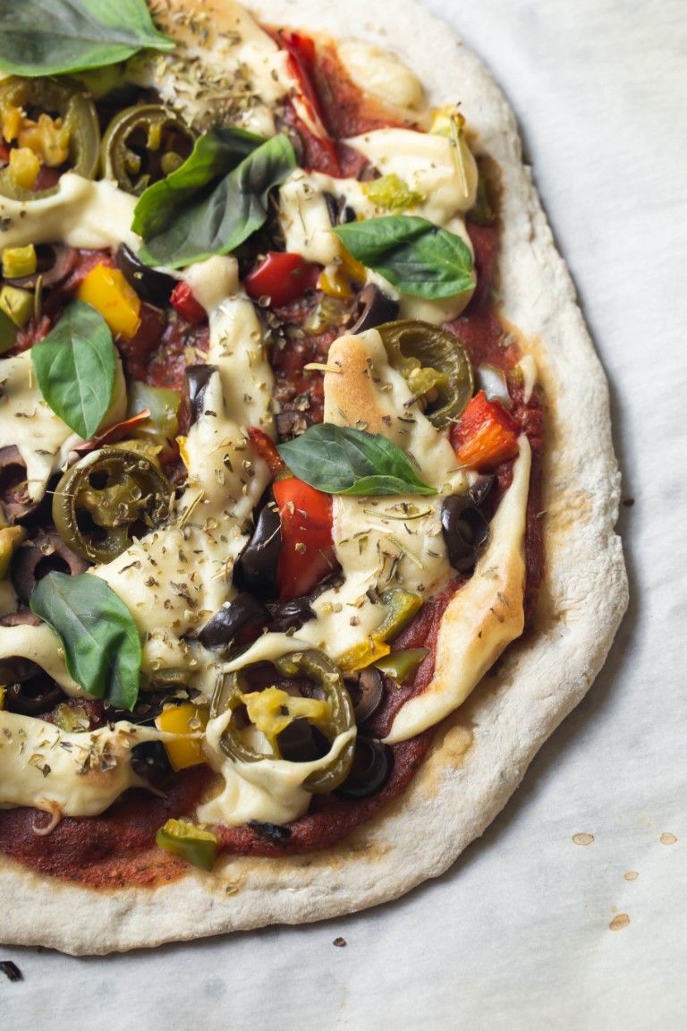 closeup of vegan pizza