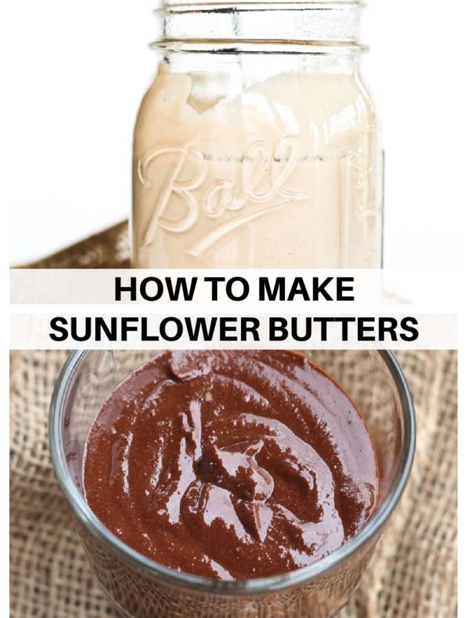 collage of chocolate sunflower seed butter and regular