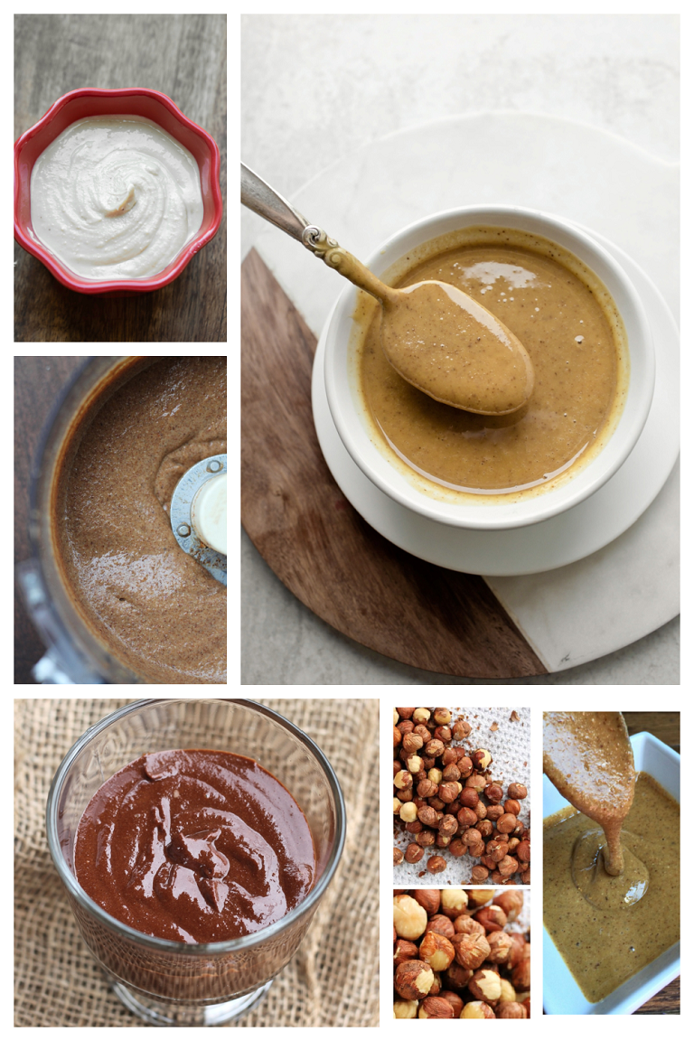 collage of several different nut butters