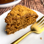 closeup slice of vegan biscoff cake