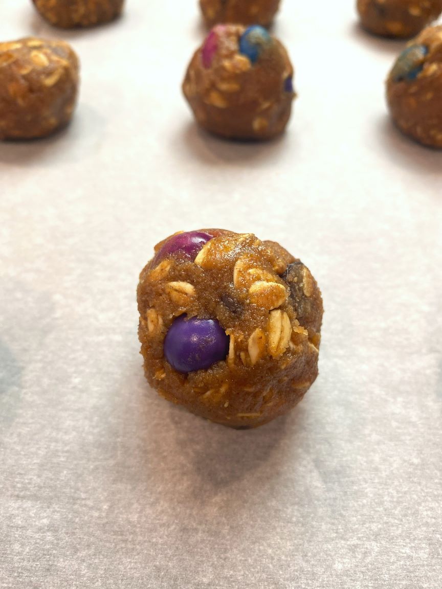 closeup of ball of cookie dough before baking