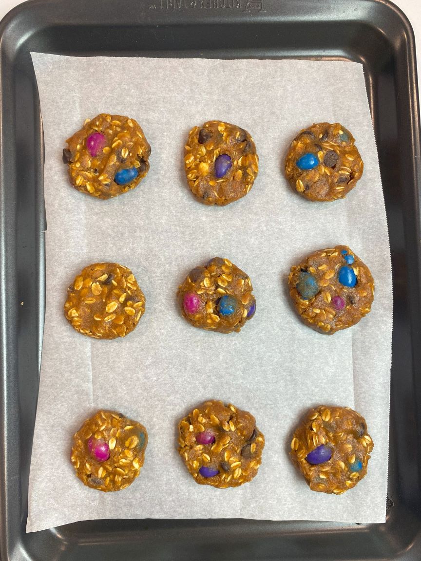 flattened cookie dough before baking